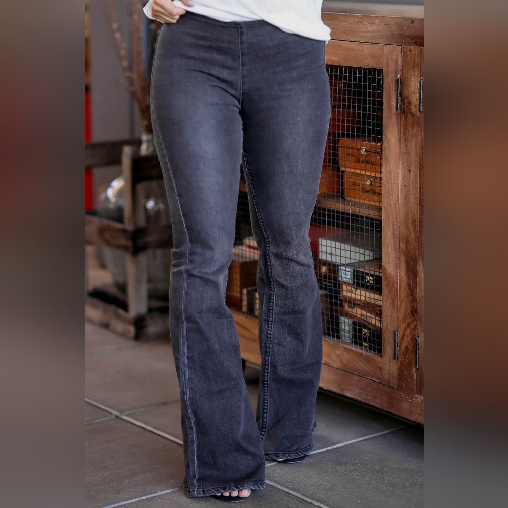 Kyla Denim Flare Pants - Vintage Black from Closet Candy
